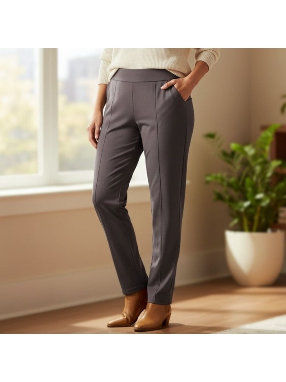 Anne Klein Womens Curvy Stretchy Gray Chinos Pants